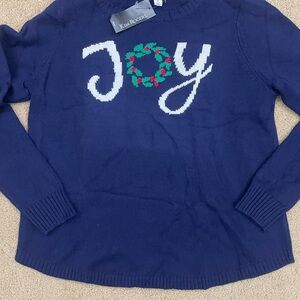 Kim Rogers Blue Sweater with Joy Wreath Design